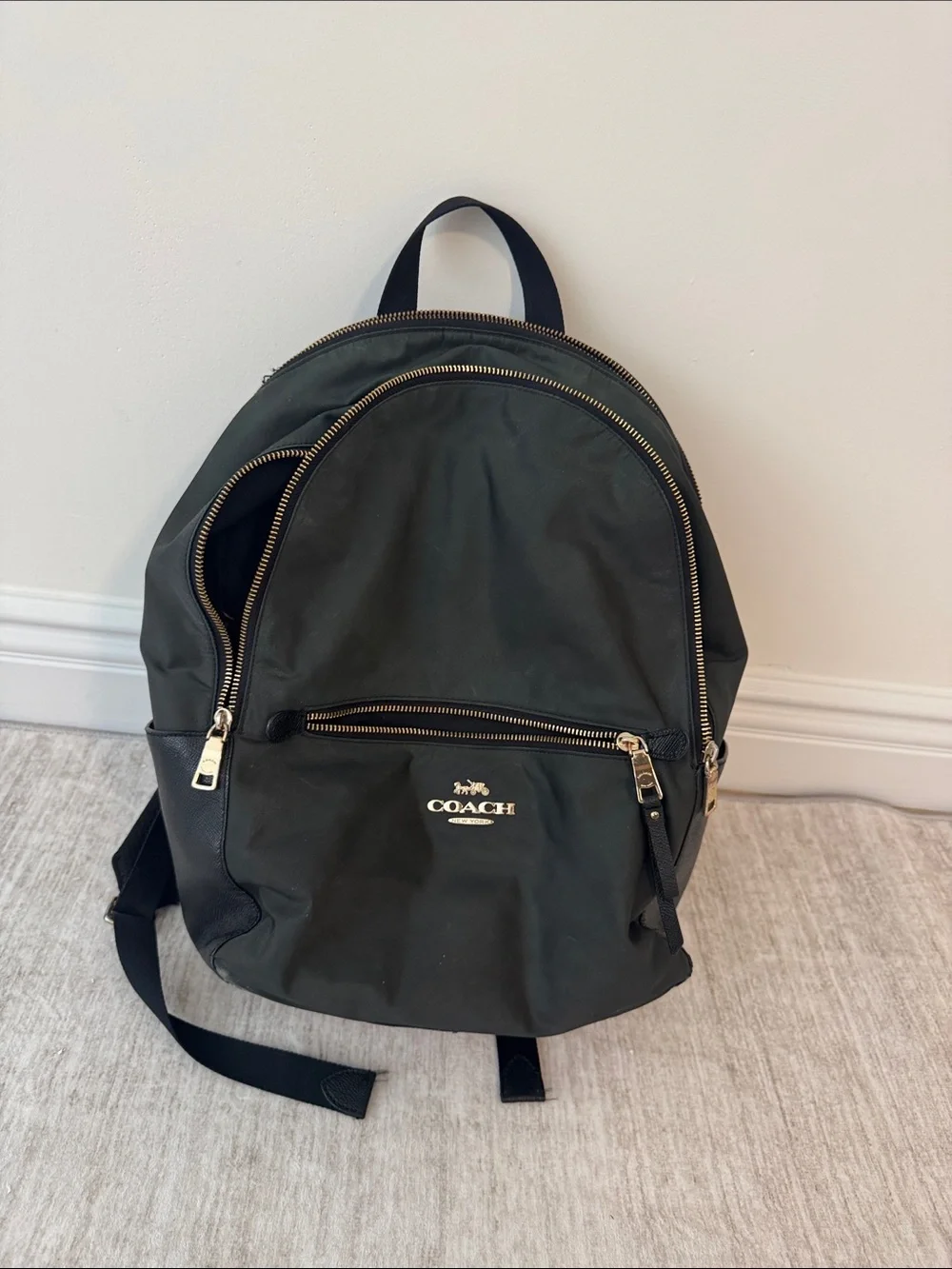 Coach Black Nylon Backpack with Gold Hardware